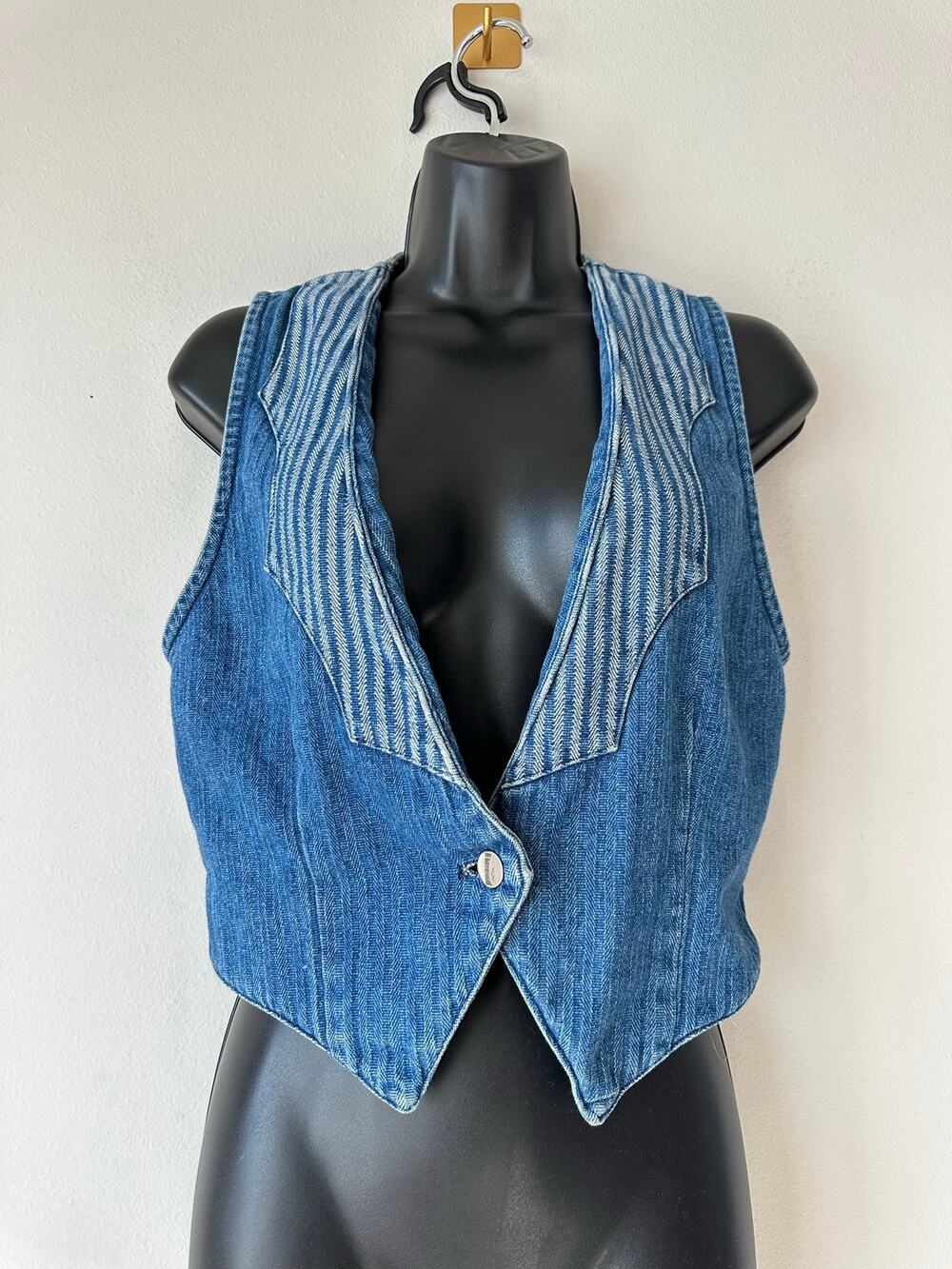 Vintage Rough Rider Circle T Western Denim Vest Cropped Cowgirl Rodeo XS